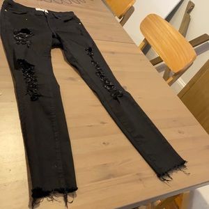 Frame black denim skinny distressed jeans size 24